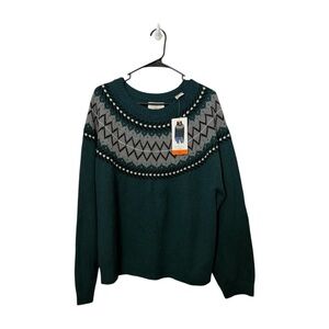 NWT Weatherproof Ladies' Fairisle Cozy Winter Stylish Sweater Green / Grey XXL